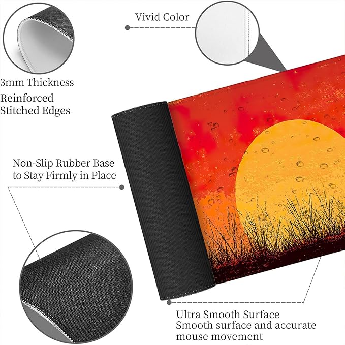 Dog Extended Mouse Pad Rock Sunset Abstract Retro Mousepad XL Large Gaming Mouse Pad Laptop Keyboard Mat Desk Pad Daily Use with Keyboard and Laptop Devices 31.5x11.8 Inch