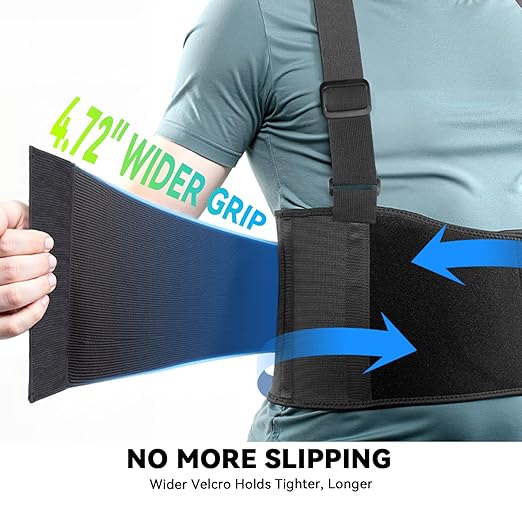Work Back Brace for Men & Women, Adjustable Lower Back Support Belt for Sciatica, Herniated Disc, Pain Relief, Moving Construction Warehouse Heavy Lifting Safety & Protection (Black, Large)