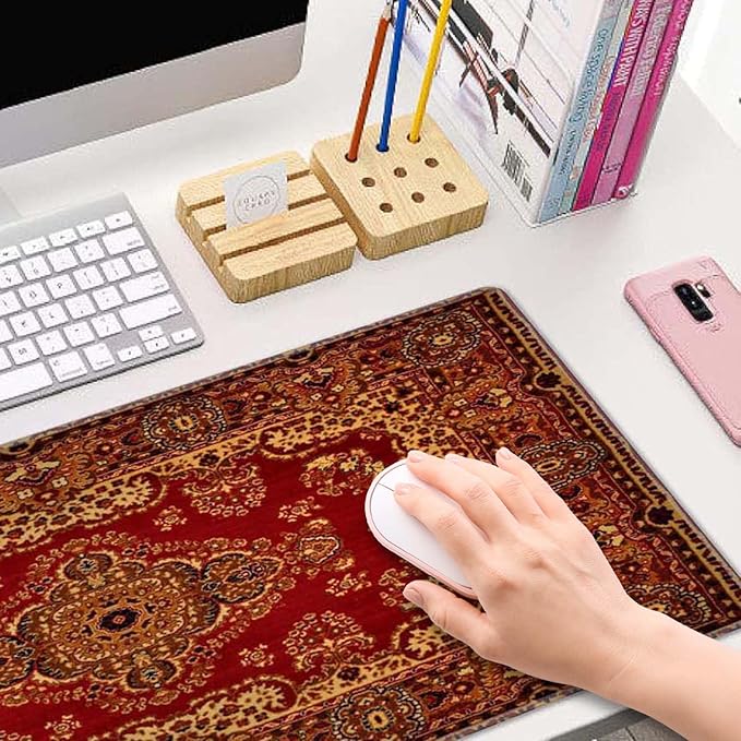 Rug Desk Mat Vintage Retro Boho Large Extended Mouse Pad XL Desk Pad Gaming Mousepad Keyboard Mouse Mat for Computer Laptop 31.5''X11.8'' Non-Slip Rubber Base with Stitched Edges