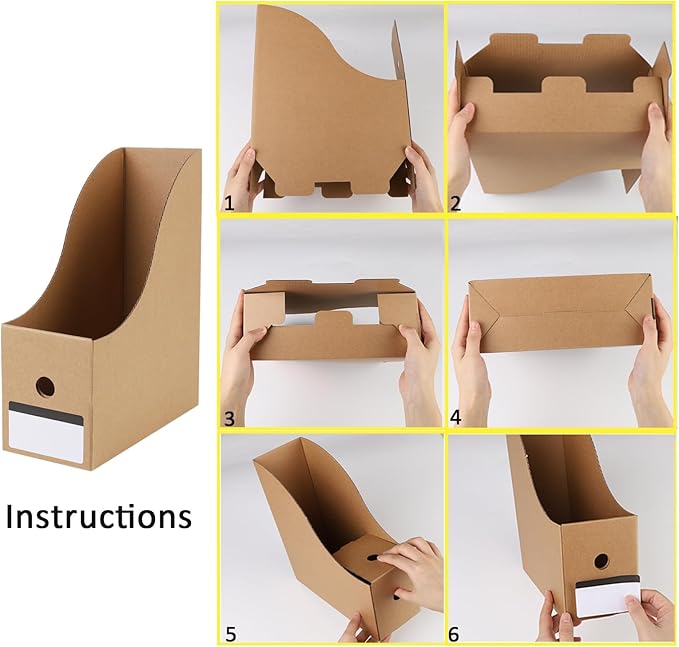 35 Pack Cardboard Magazine File Holder Organizer, Foldable Magazine Storage Box Holder Document Rack Desktop File Organizer for School, Office and Home (10.12 x 3.78 x 10.43 Inches, Brown)