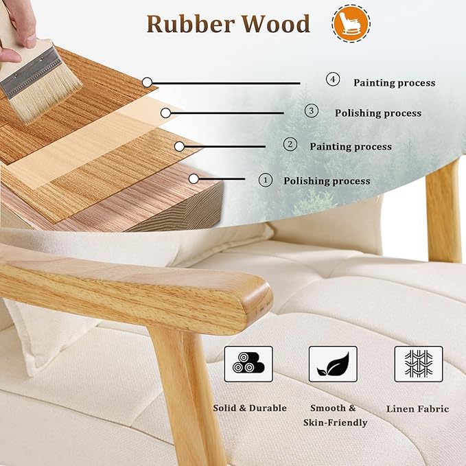 NOBLEMOOD Rocking Chair Indoor with Ottoman, Upholstered Rocking Chair with Lumbar Pillow, Side Pocket, High Back Solid Wood Frame Rocker with Footrest for Living Room