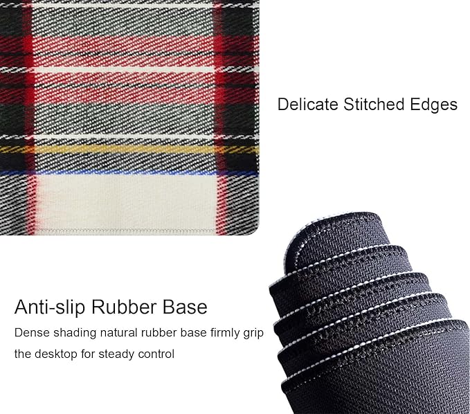 Gaming Mouse Pad, Large Non-Slip Rubber Base Mousepad, Keyboard Mouse Mat, Desk Pad with Stitched Edges, 31.5x11.8inch, Red and White Plaid
