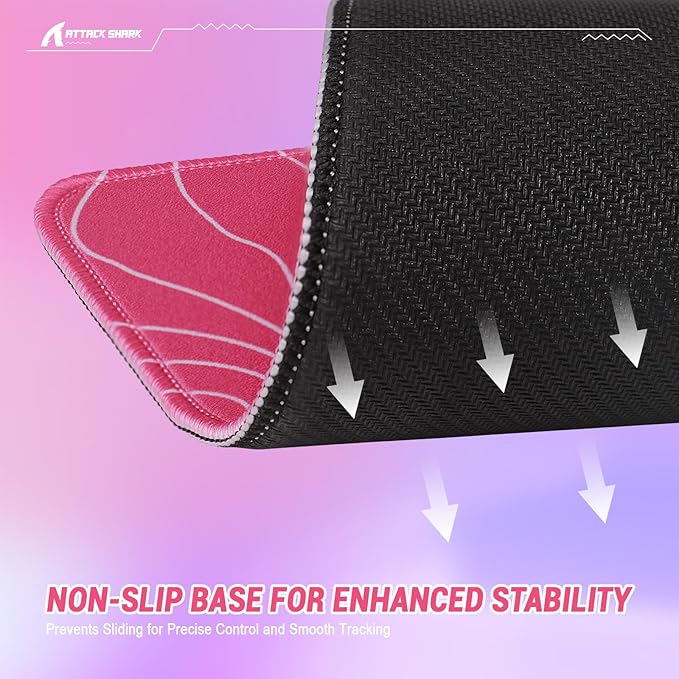 ATTACK SHARK CM02SE Gaming Mouse Pad for Esports Speed Mouse mats for Desk Waterproof Surface Stitched Edges and Anti-Slip Rubber Base Size M Laminate 16.14”x12.20”x0.16” Pink Contour