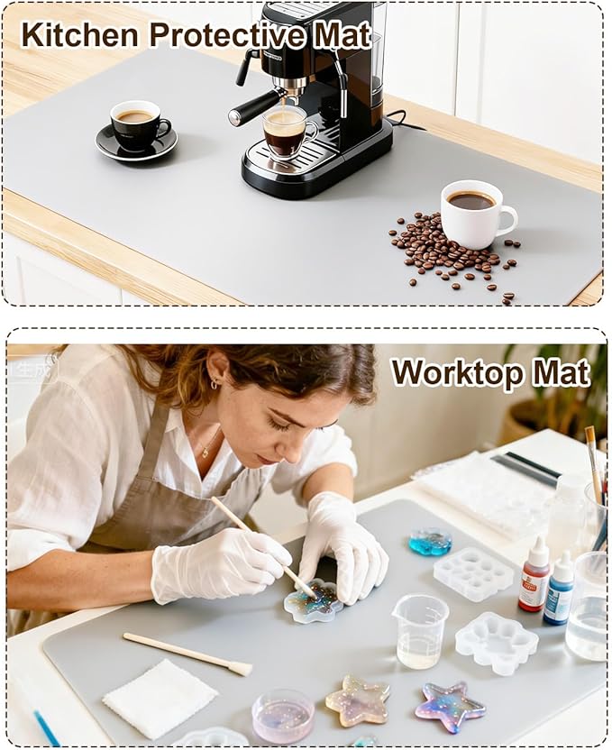 Silicone Mats for Crafts, 28" x 20"x1.3MM Large Silicone Mat,Silicone Mats for Kitchen Counter,Craft Mat, Nonskid Heat Resistant Desk Saver Pad, Multipurpose Mat, Placemat, Grey