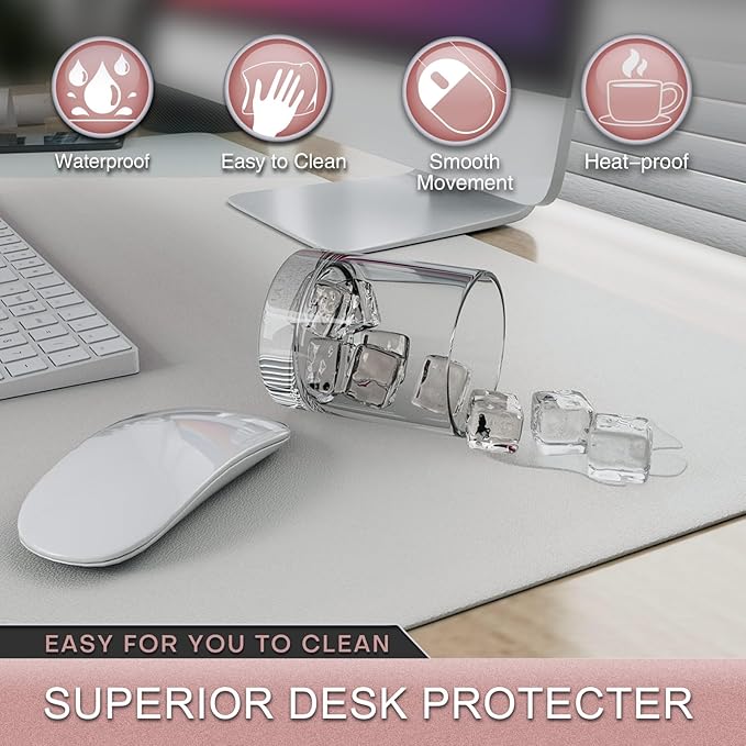 K KNODEL Leather Desk Pad Protector, Office Desk Mat, Large PVC Leather Desk Blotter, Non-Slip Mouse Pad (White, 17" x 35.4")