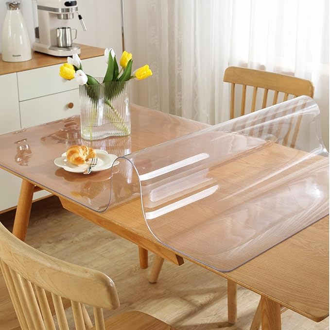 Frosted Clear Table Protector 38 x 84 Inch, 1.5mm Thick Plastic Table Cover, Waterproof PVC Clear Table Cover Protector, Desk Protector Mat, Writing Desk Pad for Desktop, Coffee & Dining Room Table