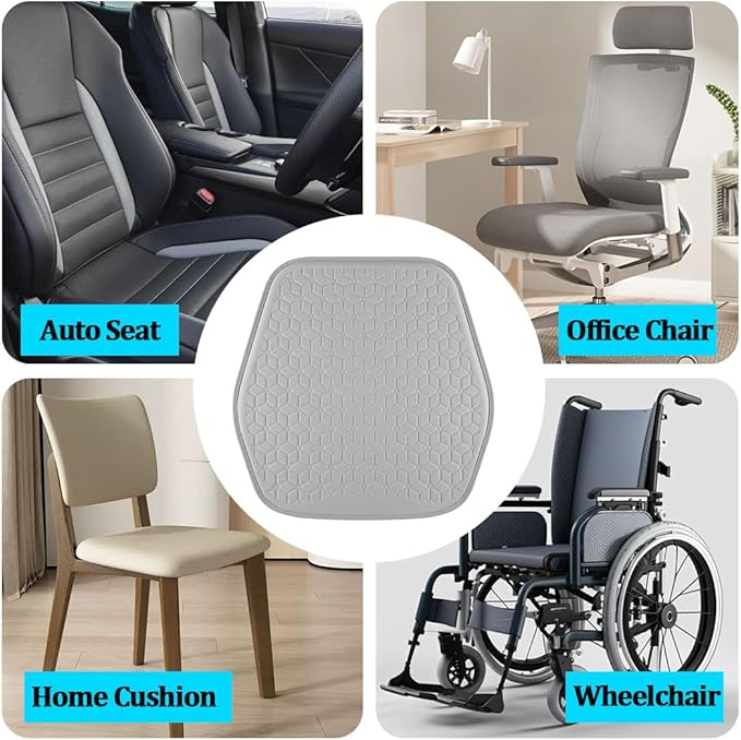 Gel Car Seat Cushion, Soft Cooling Honeycomb Non-Slip Vehicle Seat Bottom Mat for Long Sitting, Breathable Automotive Interior Chair Pad to Reduce Sweat, Universal for Truck SUV RV (Gray)