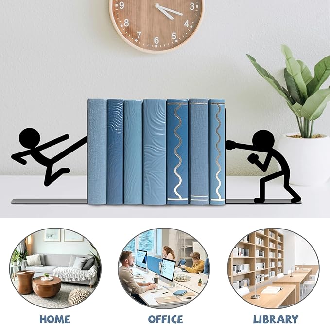 Metal Bookends Martial Arts People Bookends Decorative Cute Book Ends for Shelves Bookshelf Reading Decor Bookshelf Decor Space-Saving Desk Organizer for Book Lovers Gift