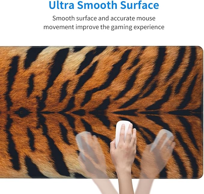 Tiger Stripes Print Large Mouse Pad & Desk Mat Animal Skin Texture Extended Mousepad Non-Slip Rubber Base Laptop Computer Keyboard Pad for Gaming, Office & Home Decor, XXL - 29.5" X 15.8"
