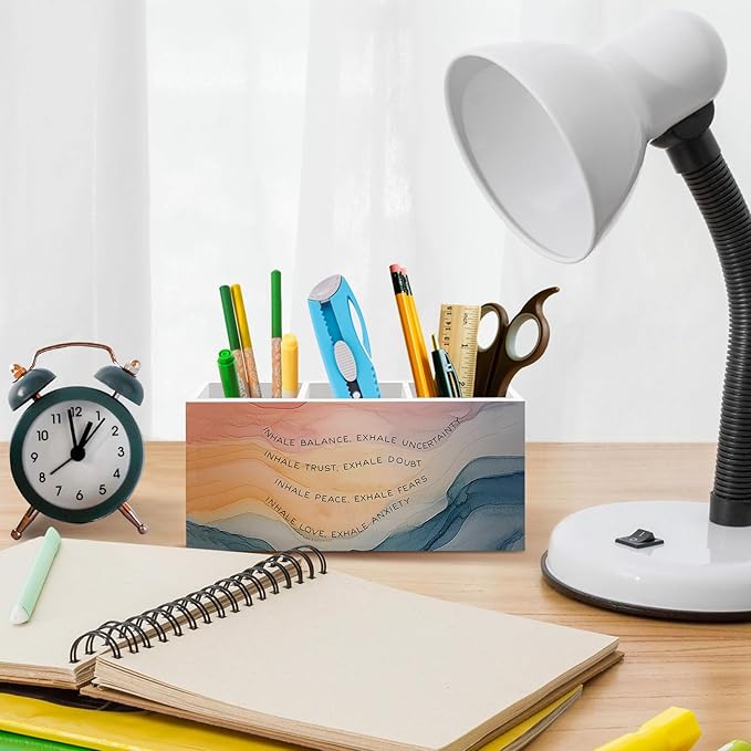 Inhale Exhale Mental Health Pen Pencil Holder for Desk, Watercolor Abstract Office Desk Accessories, Calming Breathe Pen Holders Organizer for Therapy Counselling Room, Therapy Office Decor