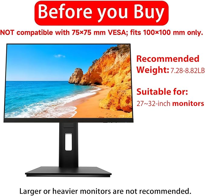 2026 Version Ergonomic VESA Monitor Stand, 150mm Spring Height adjustment,, Tool-Free Base, Swivel, Tilt & Rotation, for 26–32" Monitors, 7.28–8.82 lb, 100x100mm Vesa Mount (7.28～8.82LB)