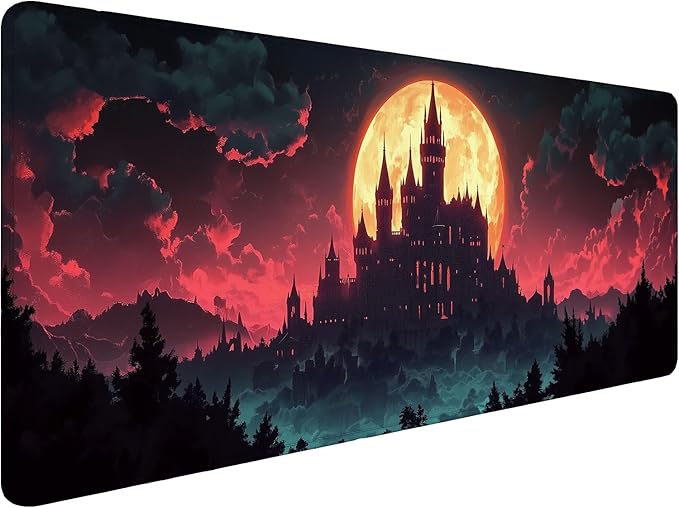 Castle Desk Pad Mouse Pad Red Moon Dark Forest Night Fantasy Mousepad XL Large Gaming Mouse Pad Laptop Keyboard Mat Desk Pad 31.5"x11.8" Office Computer Keyboard Laptop Home