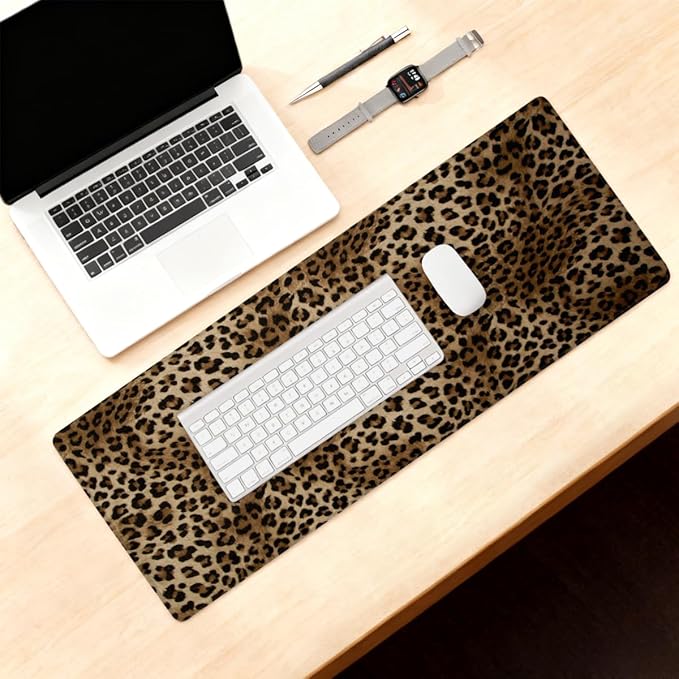 Large Mouse Pad Leopard Print Cheetah Non-Slip Rubber Long Gaming Desk Mat Big Computer Keyboard Mousepad Waterproof Protector Wristing Pad for Gaming Office Home Decorative 31.5 X 11.8 Inch