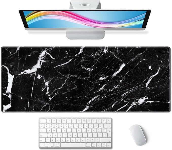 Natural Marble Texture Desk Mat Black and White Large Mouse Pad XL Desk Pad Gaming Mousepad Extended Keyboard Mat 31.5 x 11.8 in Laptop Computer Keyboard Pad Mouse Mat for Office Desk Decor