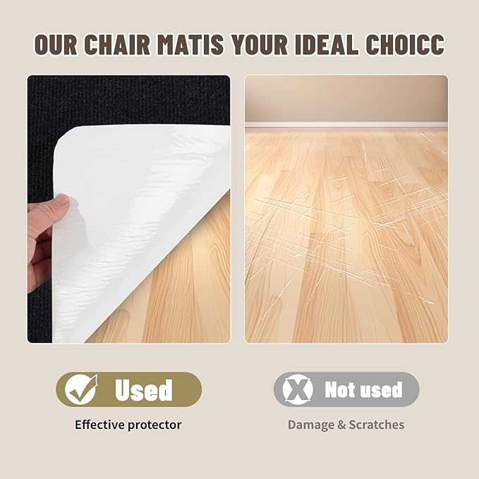 Office Chair Mat - for Hardwood Floors, Large Non-Slip Easy-Clean Floor Protection Blanket (Black, “55 x 35in”).