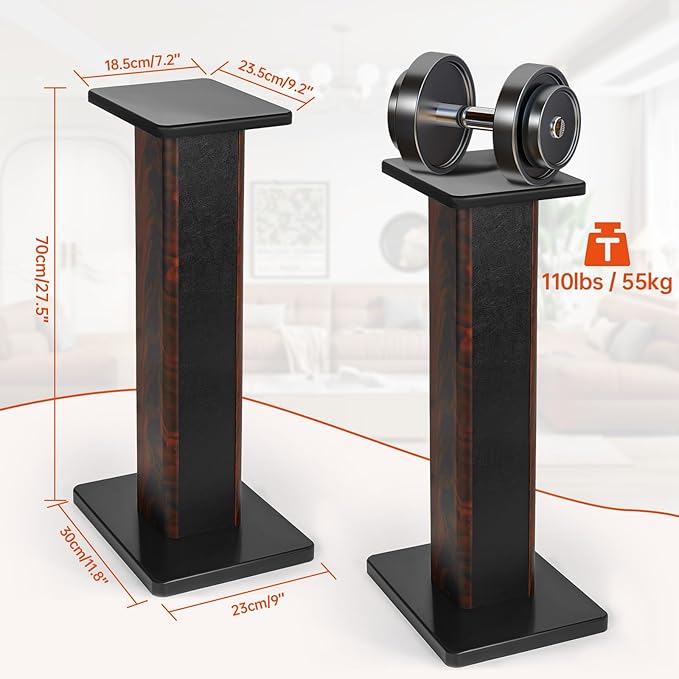27.5 Inch (70CM) - Pair- Wood Speaker Stands for Home-Cinema HiFi Desktop and Satellite Speakers Monitor Stands, Enhanced Audio Listening Experience for Home Theaters