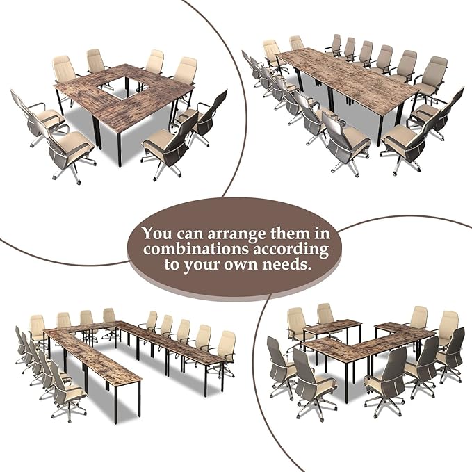 Bonzy Home Conference Tables 18ft Office Computer Desk for Meeting Room Study Writing Printer Table Meeting Seminar Table for 20 People Rustic Vintage Brown 8PCS 220.4"x47.2"x29.5"