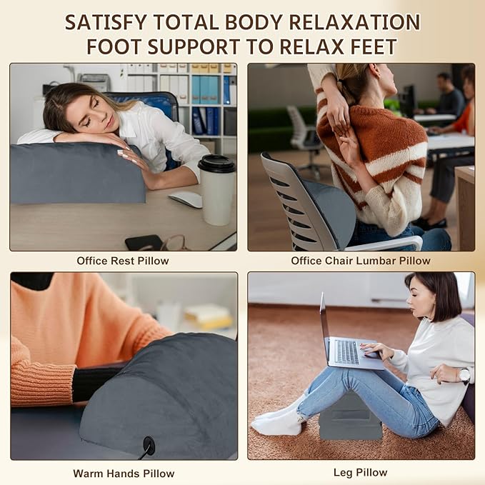 Heated Foot Rest Under Desk at Work, Office Desk Accessories Under Desk Footrest with Adjustable Height and Washable Cover, Removable Heating Accessories Foot Stool with Handle, Gray