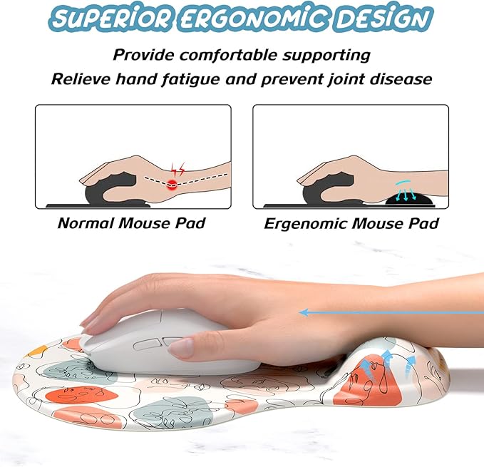 Hsurbtra Ergonomic Mouse Pad with Wrist Rest Support, Gel Mouse Pads with Non-Slip PU Base, Pain Relief Memory Foam Computer Mat, Cute Office Supplies Desk Decro Accessories, Art Face