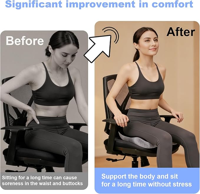 Memory Foam Seat Cushion for Long Sitting,Chair Pads,L-Shaped Ergonomic Design for Office Chair & Truck Drivers,Improve Comfort During Prolonged Sitting(Black Gray)
