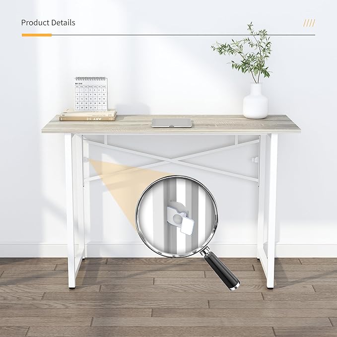 Lutown-Teen Folding Desk 47 inch No Assembly Required Home Office Table, Writing Gaming Computer Camping Desk, Beige