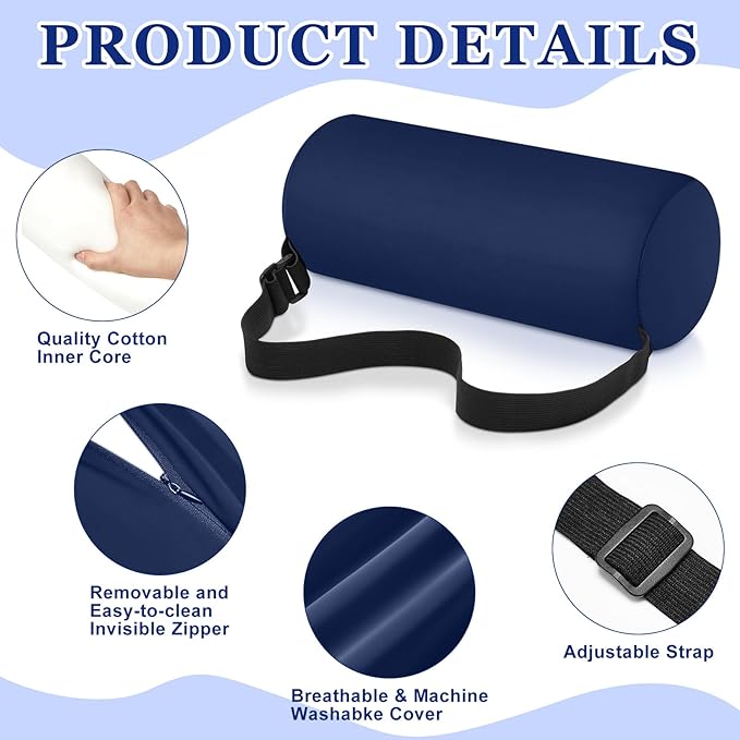 Wenqik 2 Pcs Lumbar Roll Support Pillow Low Back Lumbar Support Office Seat Cushion with Adjustable Strap and Washable Cover for Travel Gaming Chair Car Seat Pain Relief(Blue)