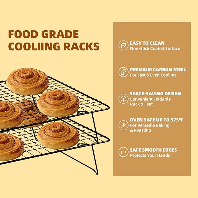 Cooling Rack, 4 Tier Stackable Cooling Racks for Cooking Baking Roasting, Multi-Level Collapsible Cookie Rack for Cakes, Oven Safe & Easy Clean (Black, 4-Tier)