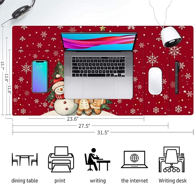 Christmas Mouse Pad PU Leather Christmas Tree Desk Mat Large Waterproof Gaming Pad Gingerbread Man Non-Slip Keyboard Mouse Pad for Gamer Office&Home
