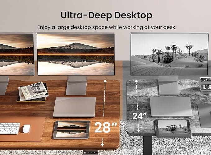 BANTI 63 × 28 Inches Standing Desk, Ergonomic, Electric Height Adjustable, Sit and Stand Up, Computer Desk with a Deeper Desktop, Black Frame/Black Walnut Top