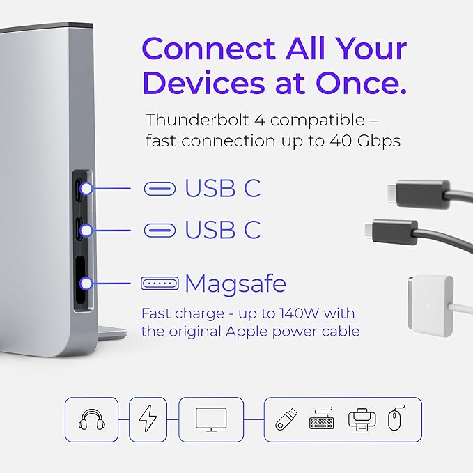 Dock for 16" Apple MacBook Pro - Docking Station - Connect Dual Displays w/Two Thunderbolt 4 USB-C Ports - Mac Docking Station Hub - Supports MacBook Pro 16 (2021-2026, M1,M2,M3,M4,M5 Pro & Max)