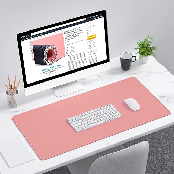 Dapesuom Large Gaming Mouse Pad, Extended Mouse Mat with Stitched Edges, Full Size Keyboard Pad with Non-Slip Base, Big XXL Computer Desk Mats for Gamer, Laptop, Office, 31.5 x 15.7in, Rose Pink