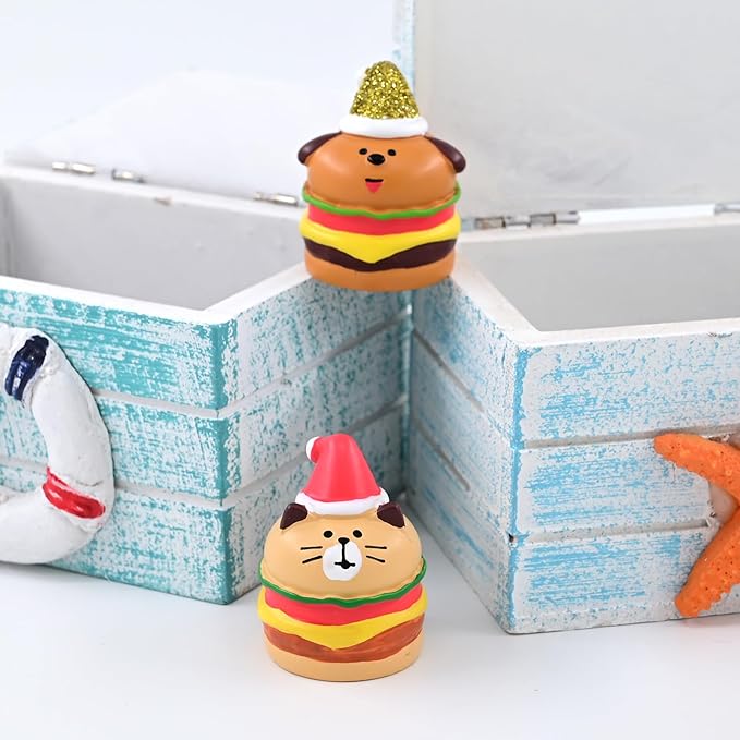 RAQWI Hamburger Cat Figurines Miniature Fast Food Accessories for Office, Home Decoration Perfect for Desk Decor