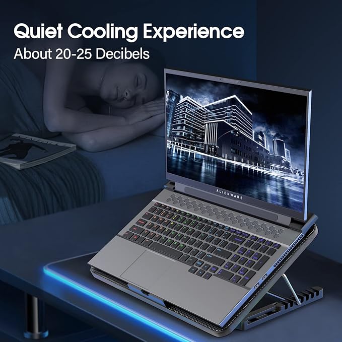 AIMIUZI Laptop Cooling Pad, Gaming Laptop Cooler with 6 Quiet Fans, Laptop Fan Cooling Pad Fits 12-17 Inch Laptop, USB Port Powered, 7 Adjustable Height
