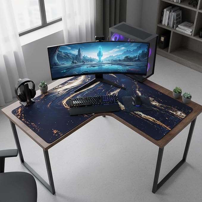 Relaxweex L Shaped Desk Mat for 90° Corner Desks, 26" x 26" Black Waterproof Mouse Pad with 18" Inner Corner, Non-Slip Rubber Desk Protector for Office & Gaming