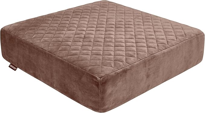 Large Soft 20x20x5 Polyurethane Foam Recliner Chair Seat Cushion for Long Sitting - Washable Velvety Cover with Waterproof Layer, Non-Slip Base - Tailbone Pain & Pressure Relief - Brown