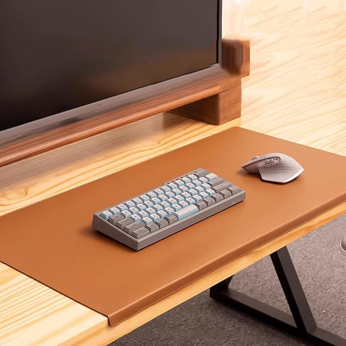 Office Desk Pad with Edge Protector, Non-Slip PU Leather Table Desktop Mat for Laptop/Computer, Waterproof, Smooth Writing Surface (Brown,23.6x11.8inch)