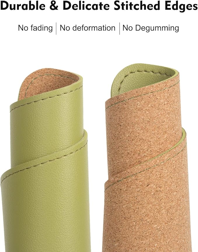 Double-Sided PU Leather & Cork Mouse Pad with Coaster – Reversible, Non-Slip, Stitched Edges for Office & Home, 8x11 Inches,(Olive Green)