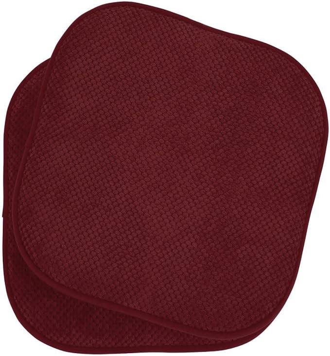 GoodGram 2 Pack Non Slip Ultra Soft Chenille Premium Comfort Memory Foam Chair Pads/Cushions - Assorted Colors (Country Burgundy)