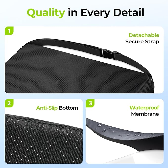AUVON Cooling Gel Wheelchair Seat Cushion for Sciatica, Back, Pressure Sore and Ulcer Pain Relief, Breathable Memory Foam Chair Cushion with Waterproof Silk Fabric, Removable Strap, Anti-Slip Cover