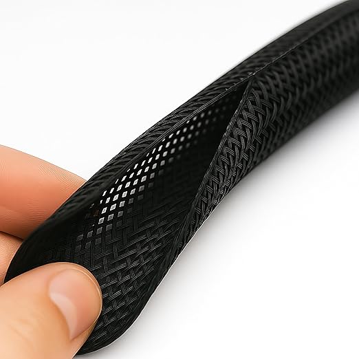 Electriduct 1.5" Hook Self Closing Sleeve Braid Wrap Around Sleeving Flame Retardant Flexible Mesh Cord Cover Cable Protector Wire Organizer - 500 Feet - Black