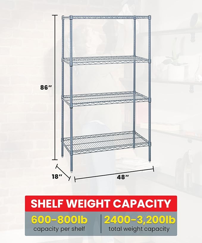Quantum Storage Systems WR86-1848GY Wire Shelving 4 Shelf Wire Starter Units, 18" x 48" x 86", Gray Epoxy