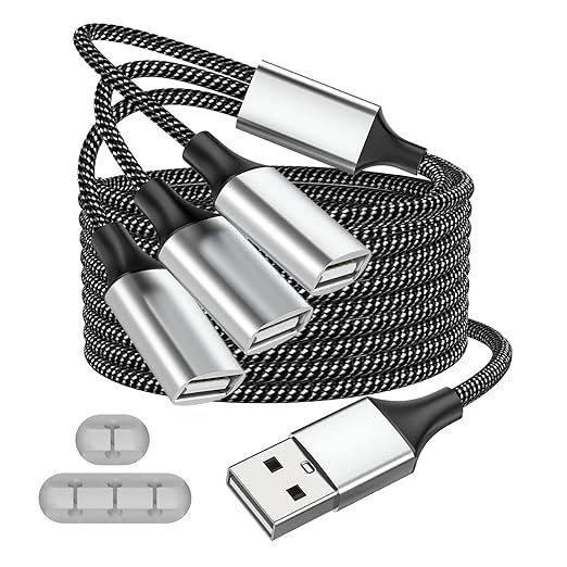 Fidioto 6.6Ft USB Cable - 1 Male to 3 Female Adapter Compatible with Webcam, Camera, Phone, USB Hub, Mouse, Keyboard, Printer, Hard Drive, Headset, Xbox