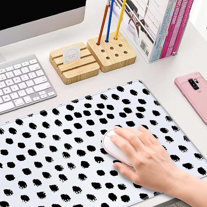 Boho Desk Mat, Polka Dot Large Mouse Pad Desk Pad Boho Desk Accessories for Women Men Office Decor, XL Mousepad Long Laptop Keyboard Mouse Mat 31.5''X11.8'' Non-Slip Rubber Base with Stitched Edges