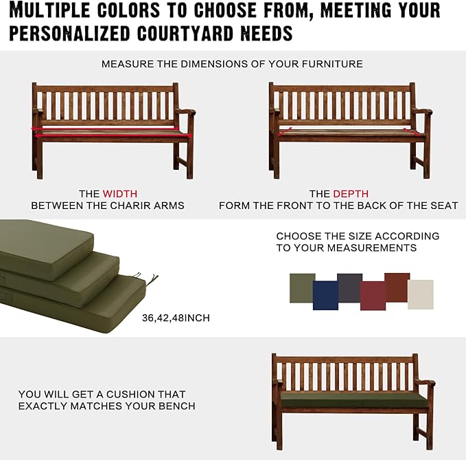 Outdoor Bench Cushion Waterproof with Memory Foam,Patio Bench Cushions for Outdoor/Indoor Furniture Porch Swing Cushion with Handle and Adjustable Strap,Sage Green,60x18 Inch