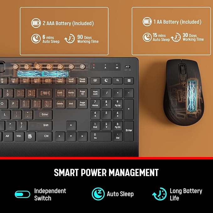 Trueque KM31 Wireless Keyboard and Mouse Combo - Full-Size Quiet Typing with Palm Rest, Phone Holder, Multimedia Keys, Power Switch, Batteries Included, Compatible with Windows, Chrome OS, PC, Laptop
