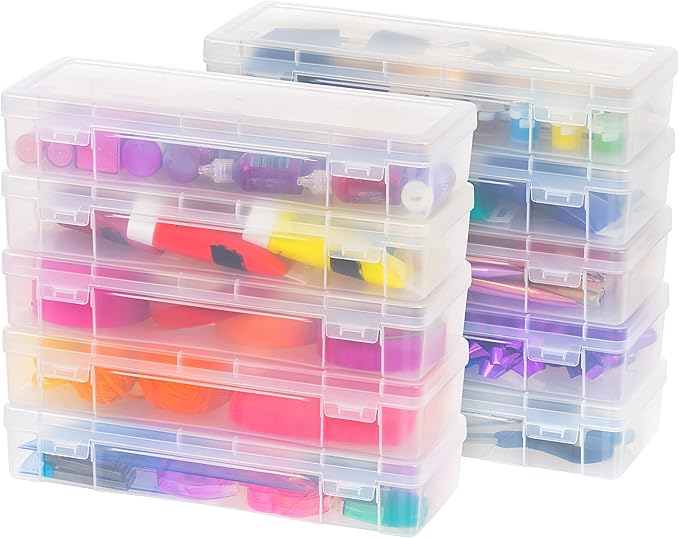IRIS USA Clear Storage Cases, 10-Pack, |Made in USA|, Plastic Bead Organizing Containers with Snap Lid for Arts, Crafts, Ephemera, Stickers, & Dance Cheer, Clear - Large