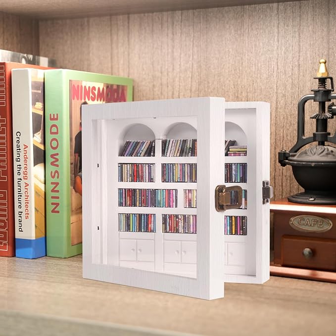 Anxiety Bookshelf – Mini Books Display for Stress Relief and Fun Decor, Perfect Decorative Miniature Library for Book Lovers, Ideal for Home Decor, Office Décor, and Thoughtful Gift Giving - White