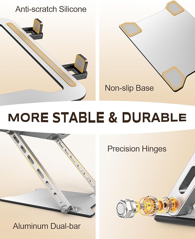 RIWUCT 2026 Ultra-Slim Portable Laptop Stand for Desk, Height Adjustable & Dual-Bar Support Laptop Riser Holder, Ventilated Computer Stand, Compatible with MacBook/Dell/HP(10-15.6"), Gifts for Men/Dad