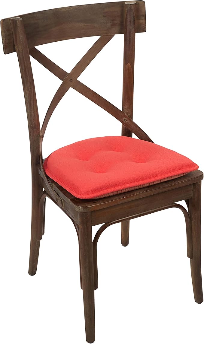 Klear Vu Omega Non-Slip Chair Cushions, Assembled in USA, U-Shaped Skid-Proof Seat Pads for Dining Room, Kitchen, Office, 15"x16" 4 Pack Solid Coral 4 Count