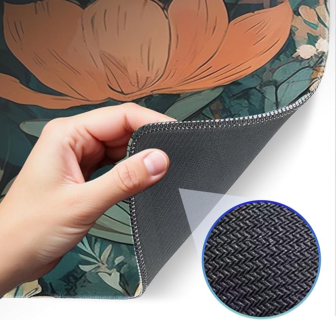 Floral Plant Mouse Pad, Non-Slip Rubber Base Stitched Edges, Large Gaming Mouse Pad for Laptop, Computer, Keyboard, 31.5 x 11.8 Inch, Desktop Decor